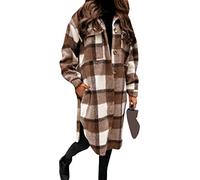 EFOFEI Damen Causal Outfit Mit Taschen Oversize Herbst Outwear Langarm Bluse Klassisches Langes Kariertes Hemd Holzfäller Trenchcoat Coffee S