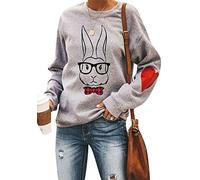 EFOFEI Damen Easter Bunny Pattern Sweatshirt Bequemes Pullover Langarm Grey Top Bogen 3XL