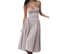 EFOFEI Damen Einfarbig Print Bustier Kleid Niedrig Geschnittenes Bustier Off Shoulder Kleid Plissierter Saum Floral Print Kleid Hellgrau L