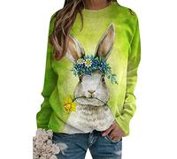 EFOFEI Damen Funny Rabbit Pattern Shirt Tie-dye Sweater Colored Pullover Easter Crew Neck Sweatshirt Couple Grün Hase 3XL