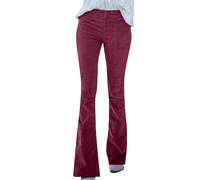 EFOFEI Damen Lange Cordhose Skinny Weitbeinhose Mit Knopf Vintage Hose Weinrot S