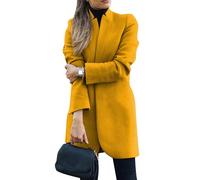 EFOFEI Damen Langer Wollmischung Mantel Large Oberbekleidung Zweireiher Mantel Wear Long Vintage Parka Long Wollmischung Blazer Gelb XL