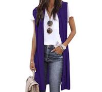 EFOFEI Damen Mittellange Camisole Strickjacke Frühling Herbst Warme Weste Einfache Elegante Lockere Weste Violett XL