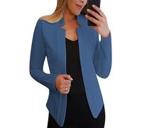 EFOFEI Damen Schmal Geschnittener Langarm Blazer Einfache Elegante Oberbekleidung Lässiger Herbst Arbeitsblazer Blau L