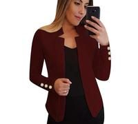 EFOFEI Damen Slim Business Strickjacke Casual Work Blazer Lässig Langarm Büro Jacke Sommer Dünner Mantel Weinrot M