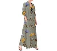EFOFEI Damen Strand Langer Kaftan Maxikleid Herbst Einfarbig Übergroßes Maxikleid Vintage Langes Kleid Kaftans Mit Knopf Blumen Blau XL