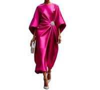 EFOFEI Damens Plissiertes Langes Elegantes Kleid Formelles Hochzeitsgast Kleid Gerafftes Fließendes Maxikleid Rosarot L