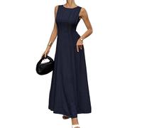 EFOFEI Frauen Hochzeitsgast Maxikleid Businesskleid Arbeit Plissiertes Elegantes Kleid Marineblau XL