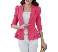 EFOFEI Frauen Layered Rock Anzug Elegante Business Work Anzug Offene Front Arbeit Loose Blazer Taille Puff Sleeve Blazer Rose XXL