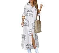 EFOFEI Lady Camouflage Print Shirt Kleid Kette Print Revers Neck Kleid Lässig Herbst Hemd Aufrollen Langarm Langarm Kleid Buchstabe L