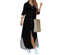 EFOFEI Lady Loose Fit Bluse Kleid Lässig T Shirt Kleid Mode Stand Neck Kleid Baggy Loose Shift Kleid Schwarz 3XL