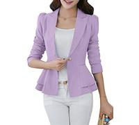 EFOFEI Lady Puff Sleeve Blazer Layered Rock Anzug Einfarbige Büro Cardigan Offene Front Arbeit Loose Blazer Violett XXL