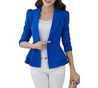 EFOFEI Mädchen Crop Frill Slim Fit Blazer ausgestellter Slim Fit Blazer Einfarbige Büro Cardigan Arbeitskleid Office Jacke Blau 3XL