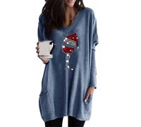 EFOFEI Mädchen Rundhalsausschnitt Herbst Tops Casual Oversize Pullover Baggy O-Neck Pullover Langarmbluse für Mädchen Weinglas Blau M