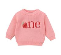 EFOGEP Baby Jungen Mädchen ersten Geburtstag Pullover niedlich Bestickt eine Lange Ärmel gestrickt Pullover Top Kleinkind Winter warm Kuchen Smash Fotoshooting Sweatshirt Pink 1 Year