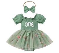 EFOGEP Baby Mädchen ersten Geburtstag Outfits: Kurze Ärmel Erdbeere/Blumen/Schmetterling Smocked Rüsche Tüll Strampler Kleid + Stirnband 2PCS Ein Jahr alt Party Kuchen Smash Fotoshooting Outfits