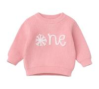 EFOGEP Baby Mädchen Jungen ersten Geburtstag Outfit: Lange Ärmel Boho EIN Jahr alt Pullover Top gestrickt Pullover Sweatshirt Kuchen Smash Foto kurz Herbst Winter Kleidung Rosa Schneeflocke 1 Jahr