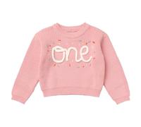 EFOGEP Baby Mädchen Jungen ersten Geburtstag Outfit: Lange Ärmel Stickerei ein Jahr alt Pullover Top warm gestrickt Pullover Sweatshirt Kuchen Smash Foto kurz Herbst Winter Kleidung Rosa & Eins 1 Jahr