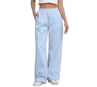 EFOGEP Damen Baggy Cargo Hose: Track Hose Y2k Fallschirm für Damen Weites Bein Hose Elastische Taille Casual Jogger Sweatpants Punk Hip Hop Hose Jogginghose Sweatpants Street Wear Hellblau S