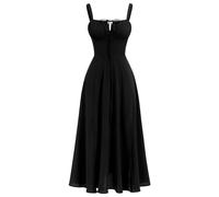 EFOGEP Damen Korsett Midikleid Blumen FrHling Sommer Boho Kleid rmellos Spaghettitrger Flieend Schlitz Lace Up Schaukel Kleid Casual Urlaub Sonnenkleid Hochzeit Partei Strandkleid Schwarz XL