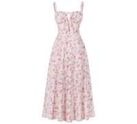 EFOGEP Damen Korsett Midikleid Blumen Frhling Sommer Boho Kleid rmellos Spaghettitrger Flieend Schlitz Lace Up Schaukel Kleid Casual Urlaub Sonnenkleid Hochzeit Partei Strandkleid Hellrosa XS