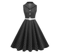 EFOGEP Damen Vintage 1950s Rockabilly Swing Kleid Elegant Polka Dot Revers Cocktail Audrey Hepburn Style Formal Prom Tea Party Midi Kleider mit Gürtel Schwarz XXL