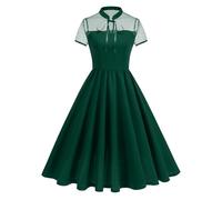 EFOGEP Damen Vintage-Kleid, Polka Dot Mesh, A-Linie Rockabilly, 50s 60s Swing, Kurzarm Cocktailkleid, Party & Ballkleider Green L