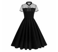 EFOGEP Damen Vintage-Kleid, Polka Dot Mesh, A-Linie Rockabilly, 50s 60s Swing, Kurzarm Cocktailkleid, Party & Ballkleider Black XL