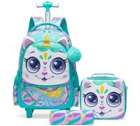 Egchescebo Kinder Rucksack mit Rollen Kinderkoffer 17” Mädchen für Koffer Schultrolley Kindertrolley Trolley Groß Schultasche Handgepäck Kindergepäck 3pcs Sätze Geeignet für Grundschüler Tiere Grün