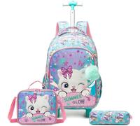 Egchescebo Kinder Rucksack mit Rollen Kinderkoffer 17” Mädchen für Koffer Schultrolley Kindertrolley Trolley Groß Schultasche Handgepäck Kindergepäck Sätze Geeignet Grundschüler Katzen Illusion Farbe