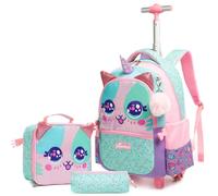 Egchescebo Kinder Rucksack mit Rollen Kinderkoffer 17” Mädchen für Koffer Schultrolley Kindertrolley Trolley Groß Schultasche Handgepäck Kindergepäck 3pcs Sätze Geeignet für Grundschüler Tiere Rosa