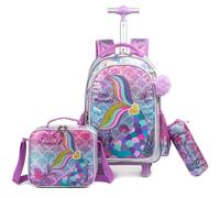 Egchescebo Kinder Rucksack mit Rollen Kinderkoffer 17” Mädchen für Koffer Schultrolley Kindertrolley Trolley Schultasche Handgepäck Kindergepäck 3pcs Sätze Geeignet Grundschüler Meerjungfrau Goldgelb