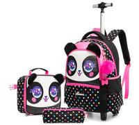 Egchescebo Kinder Rucksack mit Rollen Kinderkoffer 17” Mädchen für Koffer Schultrolley Kindertrolley Trolley Groß Schultasche Handgepäck Kindergepäck 3pcs Sätze Geeignet für Grundschüler Tiere Schwarz