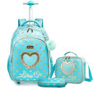 Egchescebo Kinder Rucksack mit Rollen Kinderkoffer 17” Mädchen für Koffer Schultrolley Kindertrolley Trolley Groß Schultasche Handgepäck Kindergepäck 3pcs Sätze Geeignet Grundschüler Liebe Hellblau