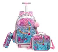 Egchescebo Kinder Rucksack mit Rollen Kinderkoffer 17” Mädchen für Koffer Schultrolley Kindertrolley Trolley Schultasche Handgepäck Kindergepäck 3pcs Sätze Geeignet für Grundschüler Meerjungfrau Rosa