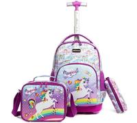 Egchescebo Kinder Rucksack mit Rollen Kinderkoffer Mädchen für Koffer Schultrolley Kindertrolley Trolley Groß Schultasche Handgepäck Kindergepäck 3pcs Sätze Geeignet für Grundschüler Einhorn Lila