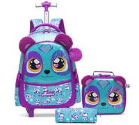 Egchescebo Kinder Rucksack mit Rollen Kinderkoffer Mädchen für Koffer Schultrolley Kindertrolley Trolley Groß Schultasche Handgepäck Kindergepäck 17” 3pcs Sätze Geeignet für Grundschüler Tiere Lila
