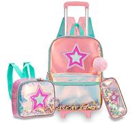 Egchescebo Rucksack Mädchen Schulranzen Trolley Schulrucksack Teenager 5PCS 16” Kinder Schultrolley Geeignet für Schule und Reise,Abnehmbarer rosafarbener Panda-Trolley-Rucksack (Rosa)