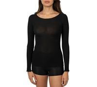 EGI Damen-Langarmshirt Modal Cashmere Kragen Plissé elegant warm bequem Made in Italy Art. 5140, Schwarz , S-M