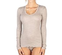 EGI Damen-Shirt mit langen Ärmeln, Mikro-Wolle, gerippt, Ausschnitt und Ärmel, Spitze (XL, Walnuss), Noce, L/XL