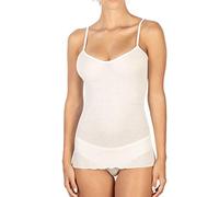 EGI Damen-Tanktop mit dünnem Träger, gerippte Wolle, 85 % Seide, 15 % mit plissiertem Rand, Wollweiß., S-M
