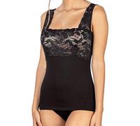 EGI Damen-Tanktop mit Schulterriemen aus Modal-Baumwolle mit Spitzenband auf der Brust, Unterjacke, Schwarz , Medium