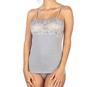 EGI Damen-Tanktop mit Trägern aus Modal-Baumwolle mit Band aus Spitze an der Brust Unterjacke, grau, Small