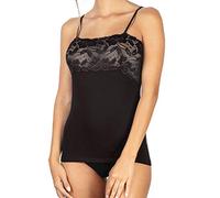 EGI Damen-Tanktop mit Trägern aus Modal-Baumwolle mit Band aus Spitze an der Brust Unterjacke, Schwarz , Medium