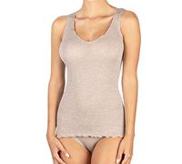 EGI Damen-Top mit geripptem Rücken aus 85 % Wolle und 15 % Seide mit Plissé-Band, Beige L-XL