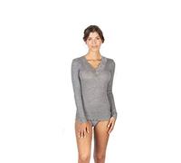 EGI ® Exklusive Kollektionen Merinowoll-Mischgewebe, langärmlig, Spitzenbesatz, hergestellt in Italien., Grau / V-Ausschnitt, Small/Medium