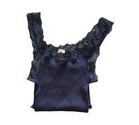 EGI Tanktop mit schmaler Schulter Plisse mit Spitze für Damen Wolle 85 % und Seide 15 % Hergestellt in Italien ausgezeichnete Qualität Art. 1491 (S, Blau), blau