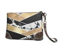 EgoMed Moderne Gold Schwarz Weiß Glitter Marmor Geometrische Kunst,Handgelenktaschen PU-Leder Clutch Damen Reißverschluss Geldbörse Brieftasche Handtasche mit Handschlaufe