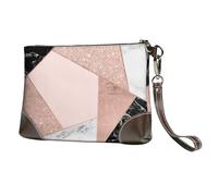 EgoMed Rose Gold Glitter Schwarz Weiß Marmor Geometrisch,Handgelenktaschen PU-Leder Clutch Damen Reißverschluss Geldbörse Brieftasche Handtasche mit Handschlaufe