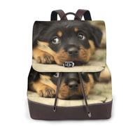 EgoMed Rottweiler Hunde Süße Hunde Welpen Haustiere Klein, Damen-Rucksack, wasserdicht, Tagesrucksack, leicht, PU-Leder, modischer Reiserucksack